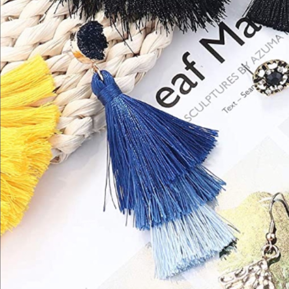 Blue crystal tassel earrings